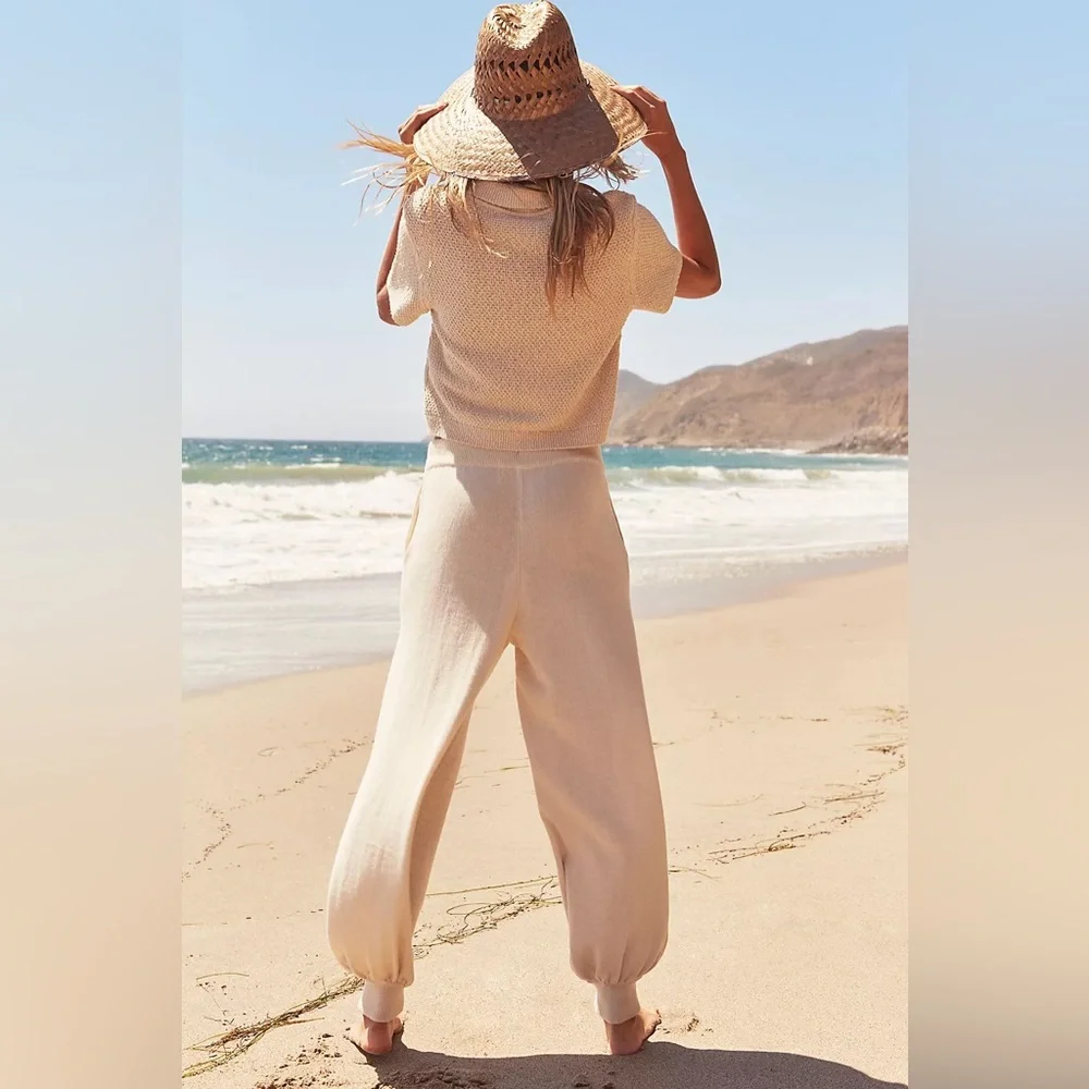 NWOT Free People Nolan Knit Sweater Pants Set 2 Piece Beige Size S
